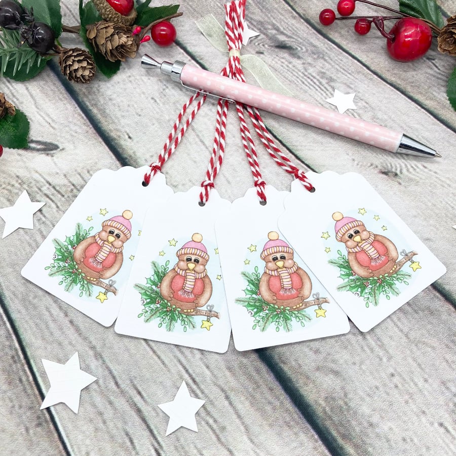 Christmas Robin Gift Tags - set of 4 tags