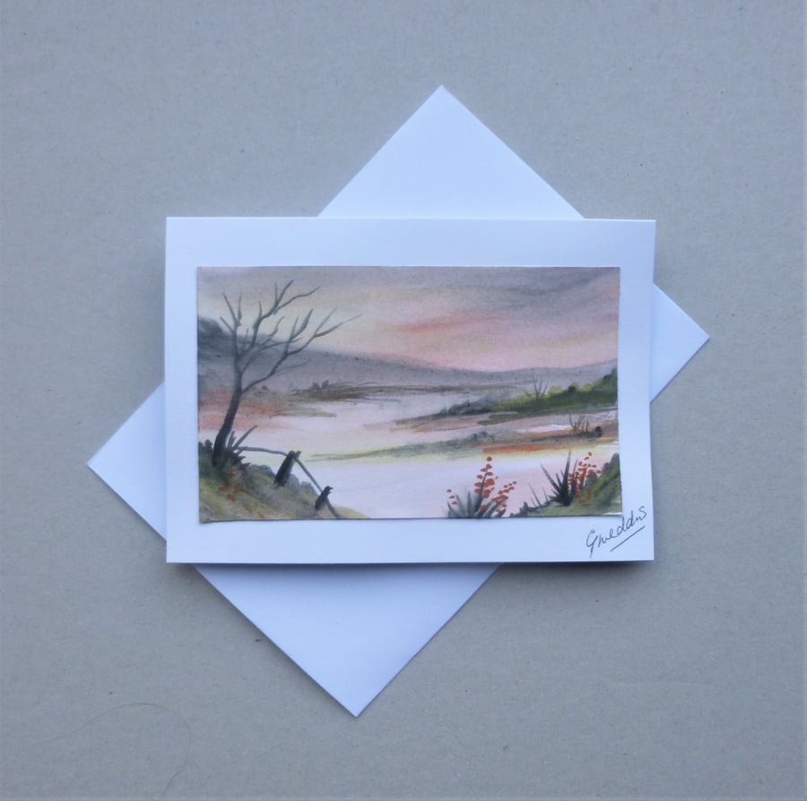 original art hand painted landscape greetings card ( ref F 504.H6 )