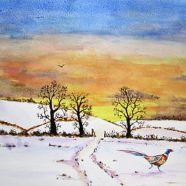 Pheasant running. Original paintings