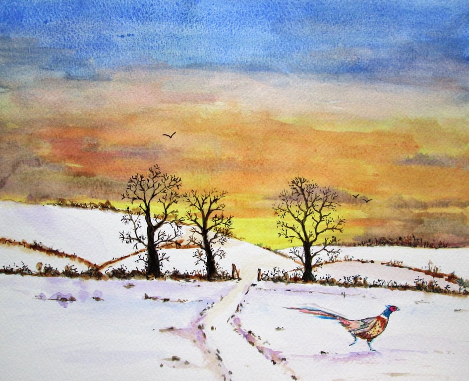 Pheasant running. Original paintings