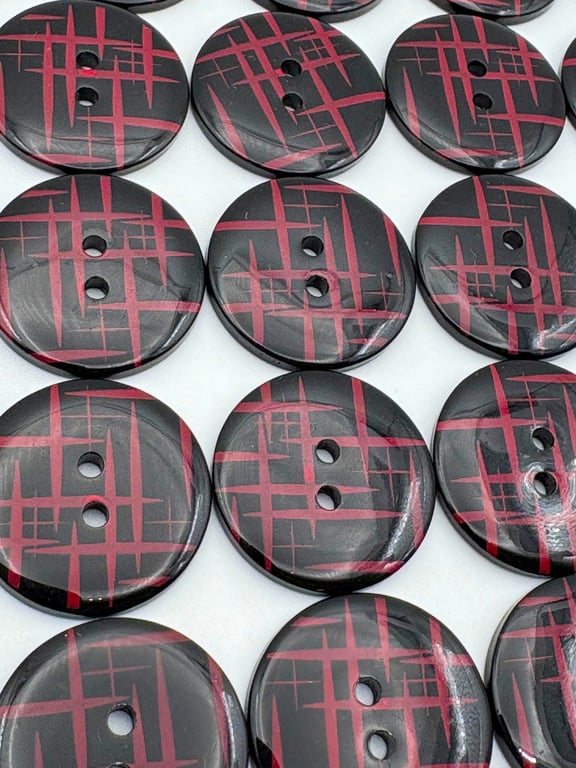 12 Red Stripes Buttons, Large 23mm Wide, Glossy Black Background, Sewing, Crafts