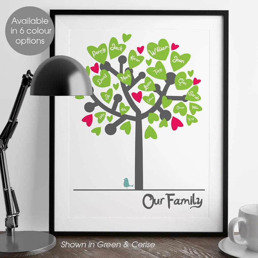 Personalised Family Tree print, keepsake gift for parents & grandparents