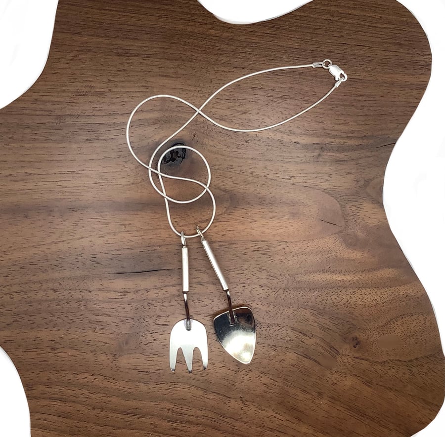 Sterling silver gardening fork and trowel pendants