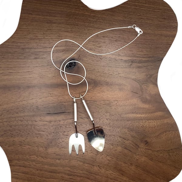 Sterling silver gardening fork and trowel pendants