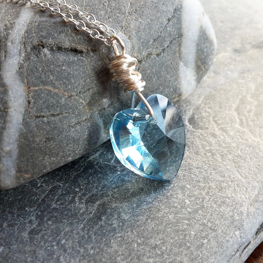 Swarovski necklace, heart necklace, crystal necklace, blue necklace, valentines 