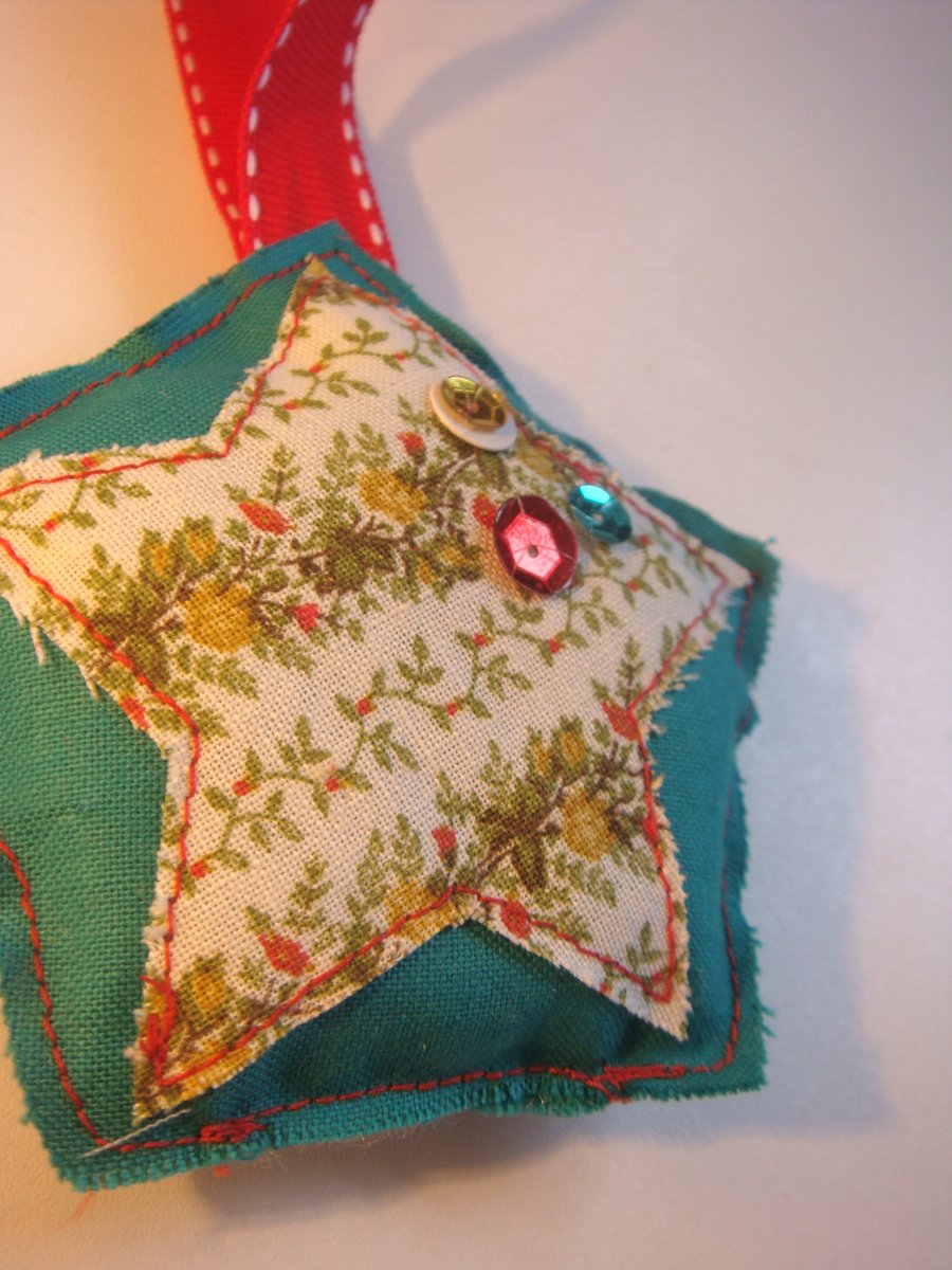 Christmas Tree Decoration hand sewn vintage fabrics