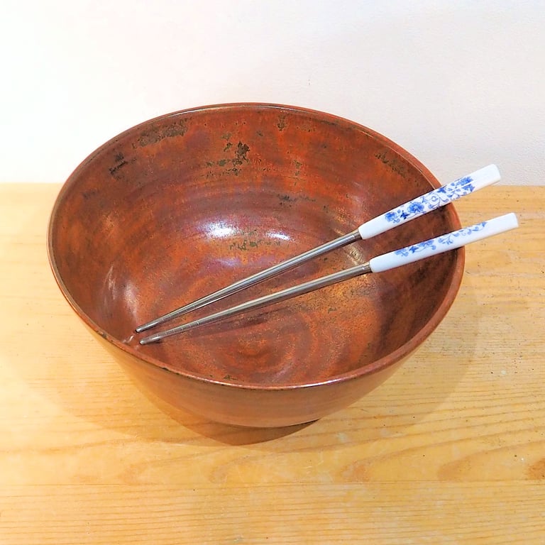 Copper red ramen bowl handmade pottery