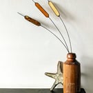 Stained Glass Stems, Trio of Bulrushes, Tiffany Suncatcher, Glass Wire Stems