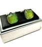 Gold-Green Shimmering Glass Cuff Links - Image 1