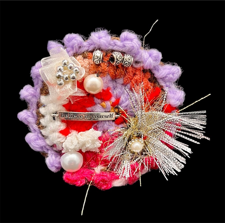 Inspirational Brooch, Believe in Yourself, Boho Brooch, Shabby Chic Brooch