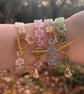 Pastel Floral Beaded Bracelet - Crystal Charm - Stackable Handmade Jewellery