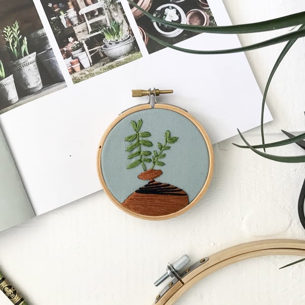 Botanical Foliage embroidery. Botanical art. Embroidered hoop. modern embroidery