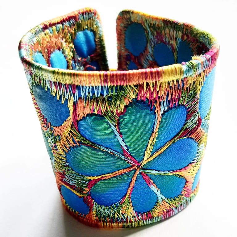 Cuff - Fabric Bracelet with Free Machine Embroidery 