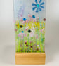 Fused glass floral meadow panel in oak - fused glass art - Image 3
