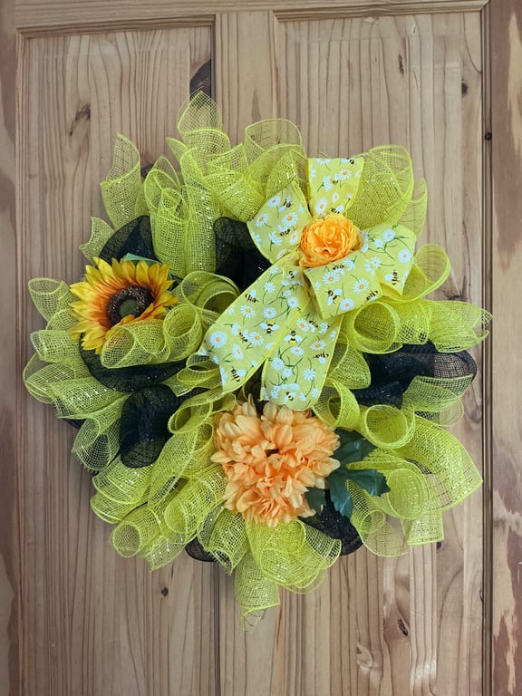 Yellow and black bee style door wreath