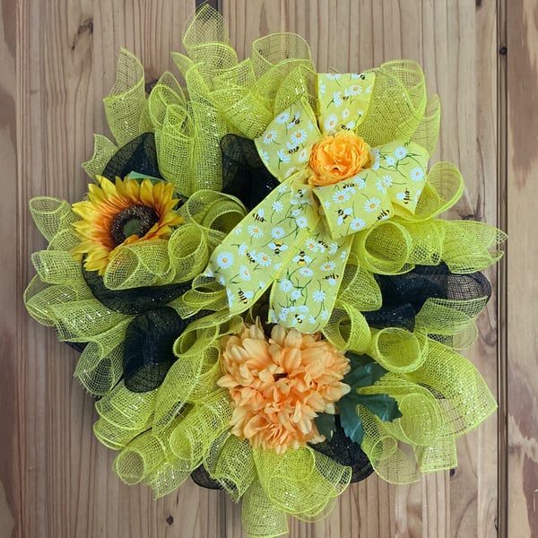 Yellow and black bee style door wreath