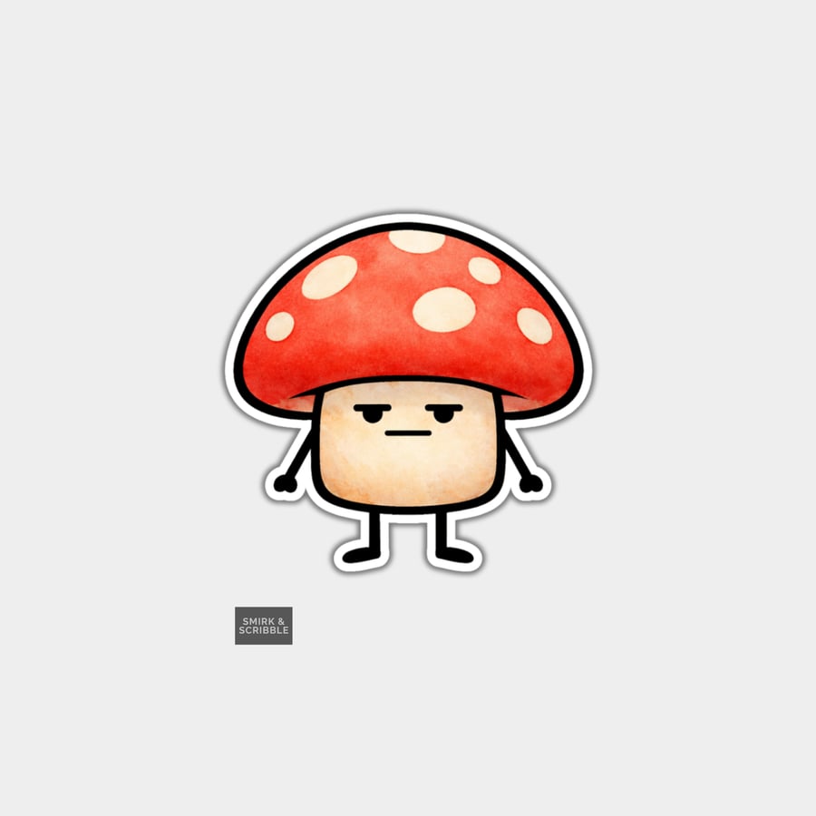 Funny Snarky Vinyl Sticker For Adults - Grumpy Mushroom - Folksy