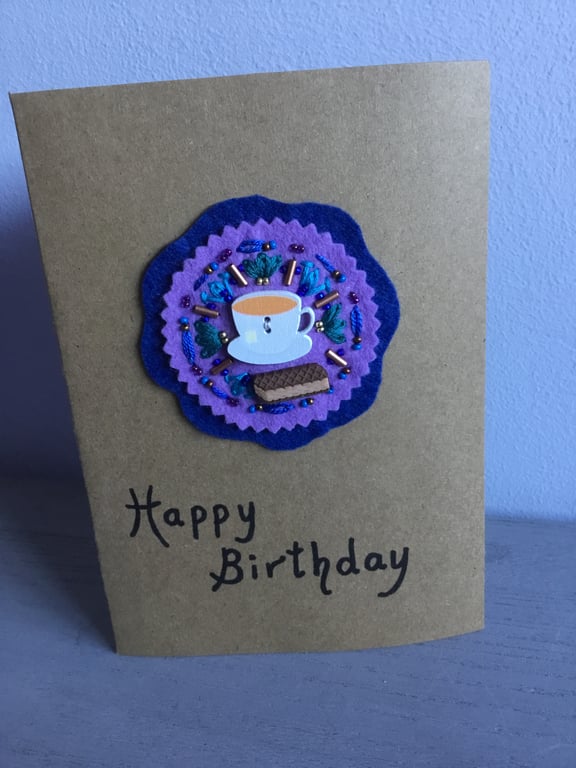 Hand Embroidered Friend Birthday Card