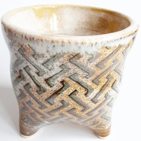 Three Legged Houseplant Holder in Caramel and Blue Glazes 