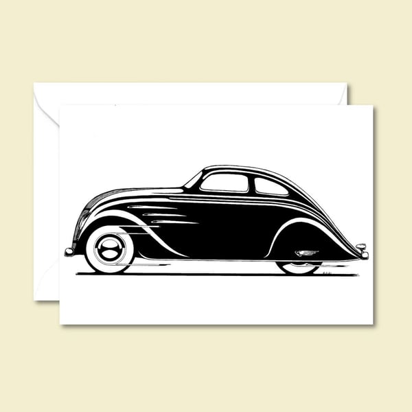 Classic Car Card: Thirties Art Deco Design - Pen and Ink Illustration for Him