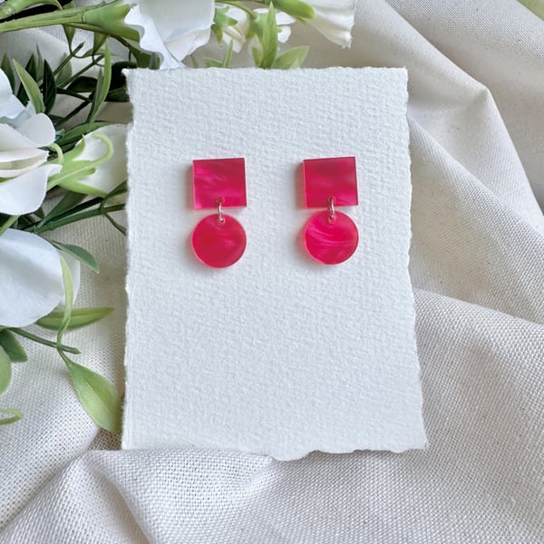 Pink Geometric Acrylic Earrings