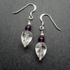 Amethyst and Carved Quartz Leaf Earrings Sterling Silver February Birthstone