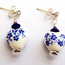 Ceramic Heart and Crystal Stud Earrings