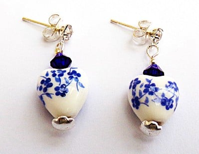 Ceramic Heart and Crystal Stud Earrings