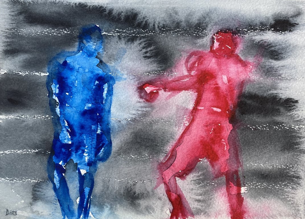 Red v. Blue – original watercolour painting, unframed