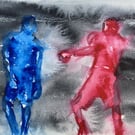 Red v. Blue – original watercolour painting, unframed