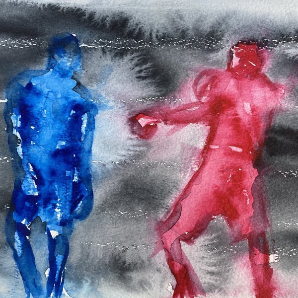 Red v. Blue – original watercolour painting, unframed