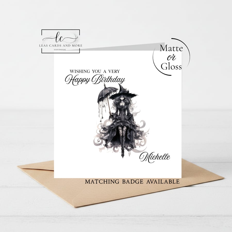 Gothic Girl with Umbrella Happy Birthday Card
