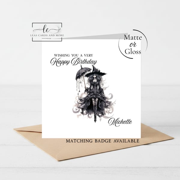 Gothic Girl with Umbrella Happy Birthday Card