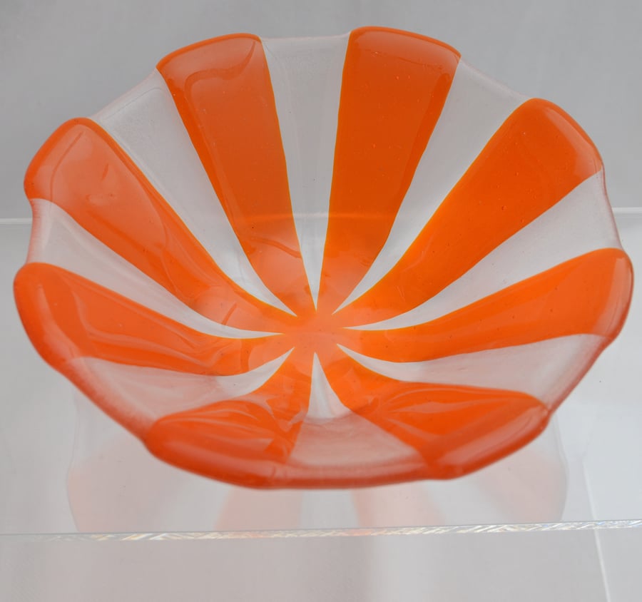 Orange Fused Glass 15cm Round Bowl