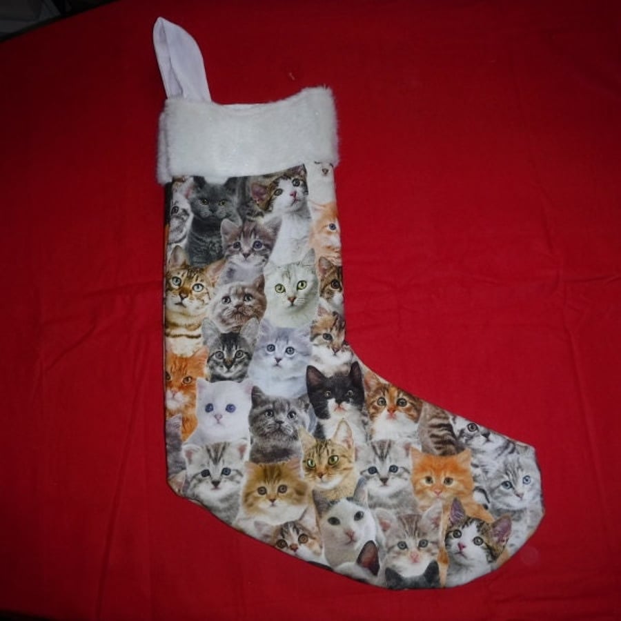 Cat Printed Fabric Christmas Stocking