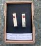 Rectangular silver stud hoops with gold and garnets - Image 5