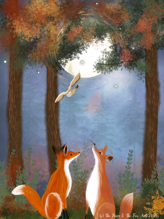 The Harvest Moon - Giclee Fox Under The Moonlight Print