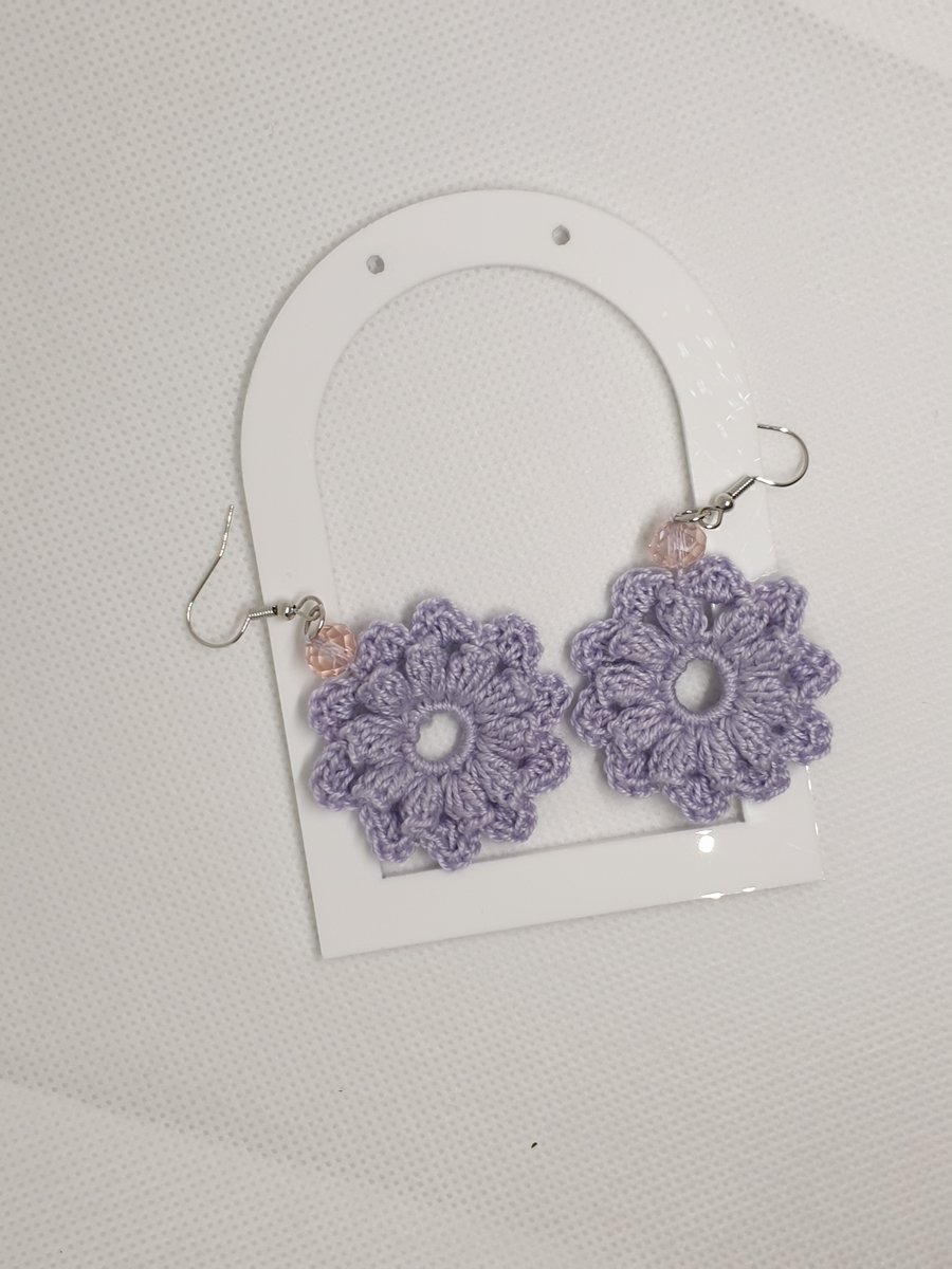 Handmade Crocheted lilac floral earrings for girls and women