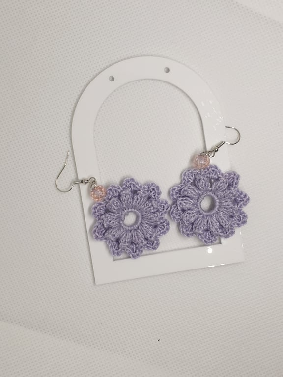 Handmade Crocheted lilac floral earrings for girls and women