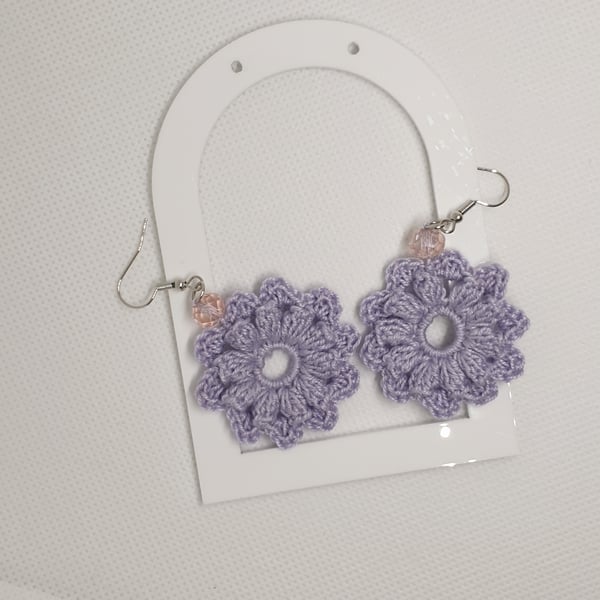 Handmade Crocheted lilac floral earrings for girls and women