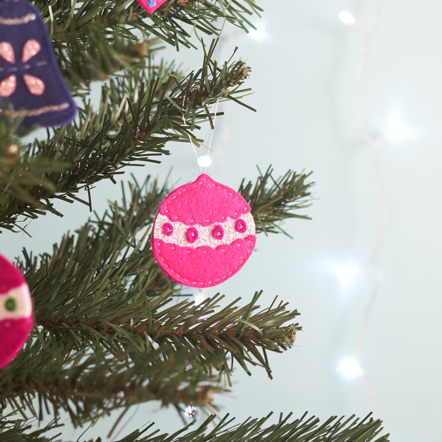 Pink and silver, felt retro style bauble