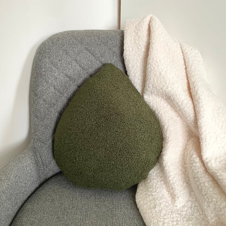 Dark Green Birch Leaf Cushion Handmade Bouclé Throw Pillow Autumn Seasonal Decor