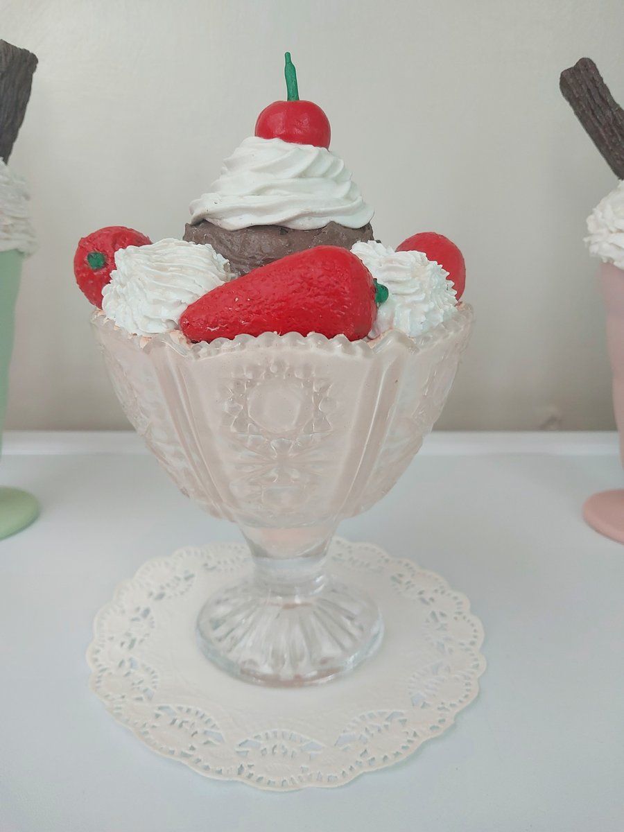 Strawberry and Chocolate Ice cream dessert sundae fake faux food Kitchen, Shop, 