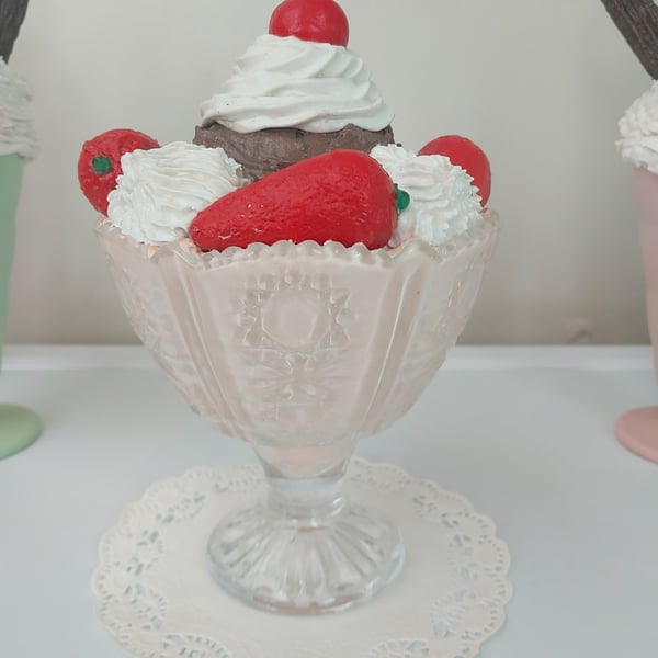 Strawberry and Chocolate Ice cream dessert sundae fake faux food Kitchen, Shop, 