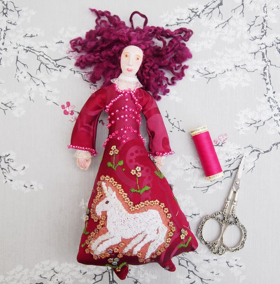 Lady and Unicorn art doll.