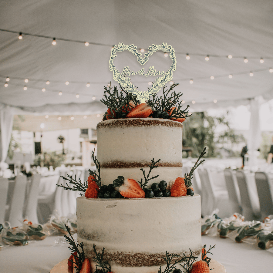 Mr & Mrs Wedding Cake Topper, Floral Cake Topper, Heart Shaped Design