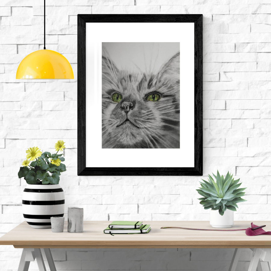 Cat wall art, cat art print, cat lovers gift, gift for a friend, fluffy cat art 