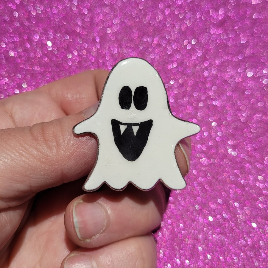 Halloween "Fang-Boo" Ghost pin badge
