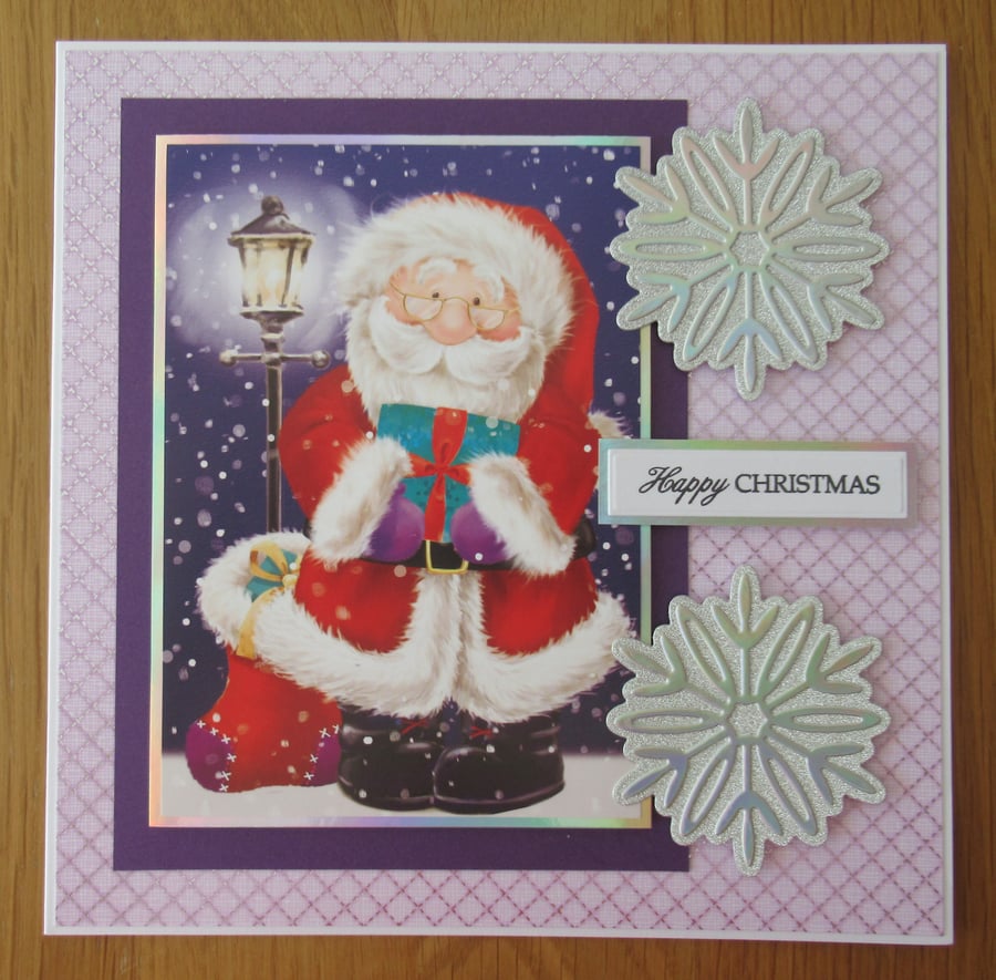 8x8" Cute Santa by the Lamplight - Christmas Card 