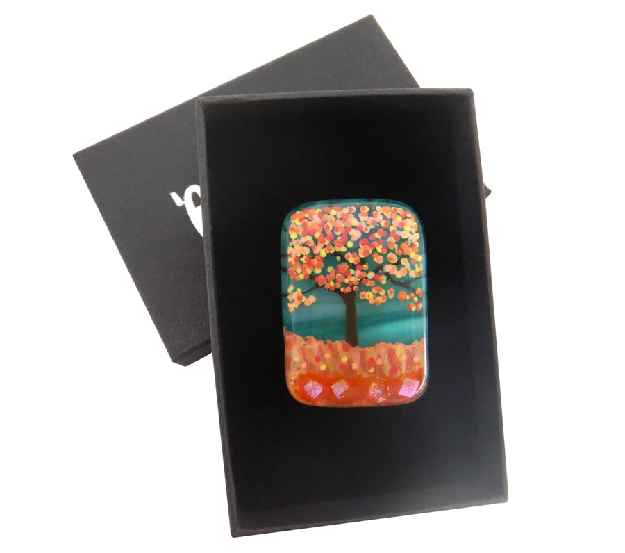 Handmade Fused Glass 'Autumn Tree' Brooch